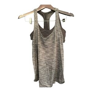 Lululemon 2 in 1 Tank w/Detachable Bra Heathered Black Gray Racerback Tank Sz 6
